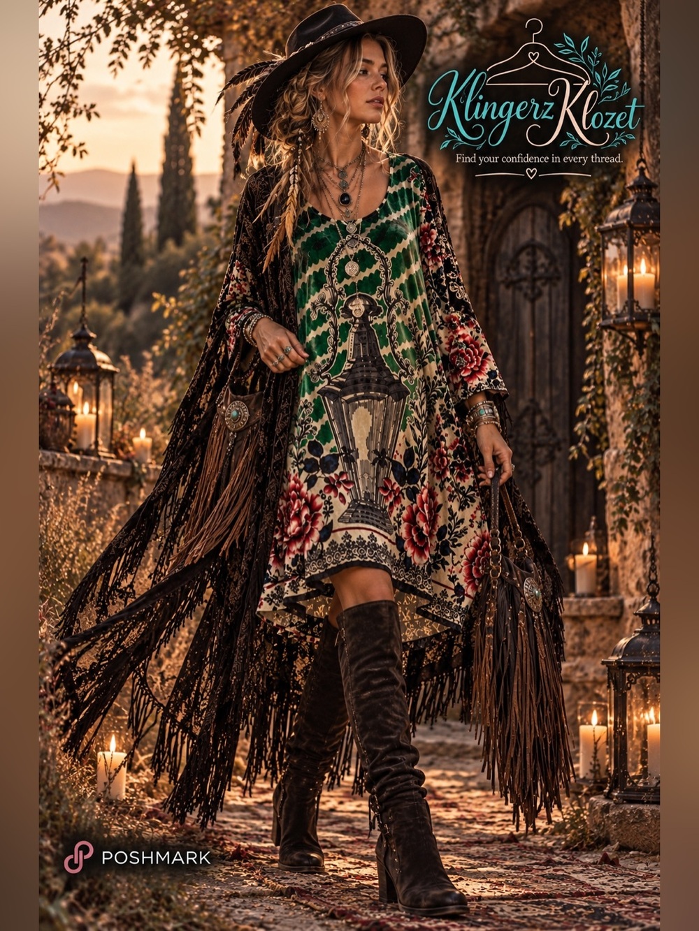 Art to Wear Velvet Lantern Floral Dress Lined Boho Romantic